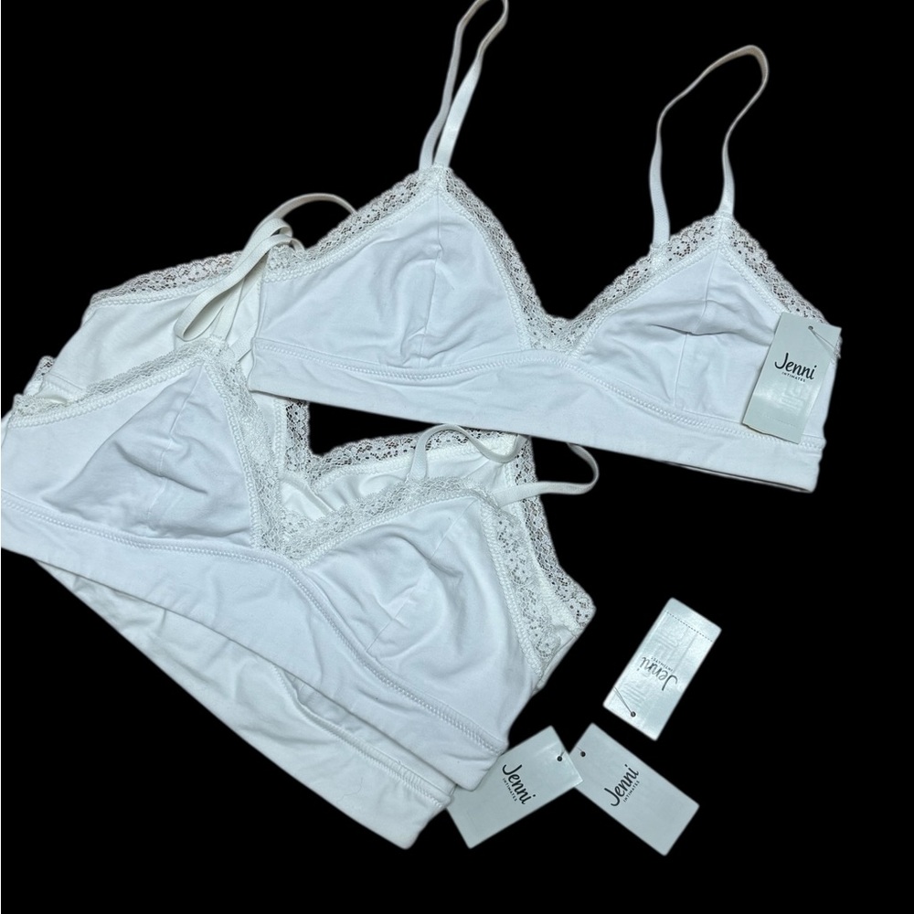 Jenni Intimates White Lace Trim Bralette Set of 4